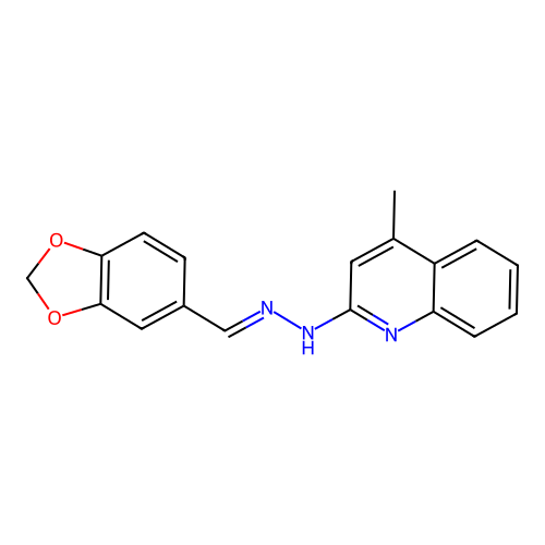 2-[(2E)-2-(1,3-benzodioxol-5-ylmethylidene)hydrazinyl]-4-methylquinoline structure