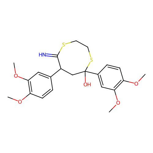 5,7-Bis(3,4-dimethoxyphenyl)-8-imino-1,4-dithiocan-5-ol structure
