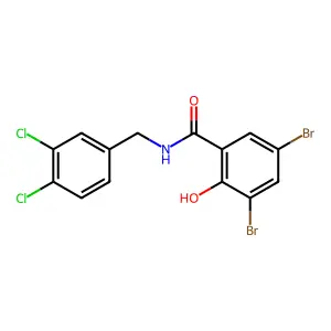 3,5-dibromo-N-[(3,4-dichlorophenyl)methyl]-2-hydroxybenzamide structure
