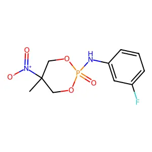 N-(3-fluorophenyl)-5-methyl-5-nitro-2-oxo-1,3,2lambda5-dioxaphosphinan-2-amine structure