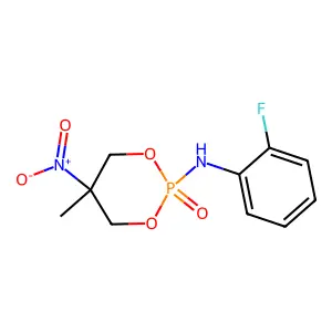 N-(2-fluorophenyl)-5-methyl-5-nitro-2-oxo-1,3,2lambda5-dioxaphosphinan-2-amine structure