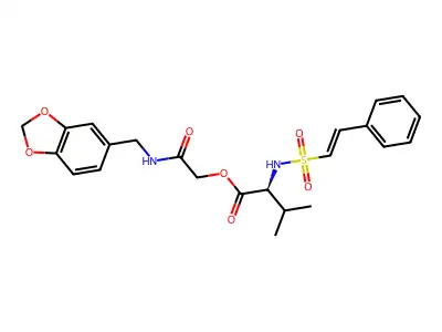 [2-(1,3-benzodioxol-5-ylmethylamino)-2-oxoethyl] (2S)-3-methyl-2-[[(E)-2-phenylethenyl]sulfonylamino]butanoate structure