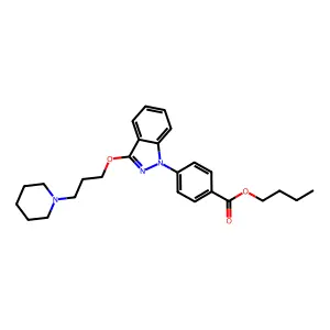 Benzoic acid, p-(3-(3-piperidinopropoxy)-1H-indazol-1-yl)-, butyl ester structure
