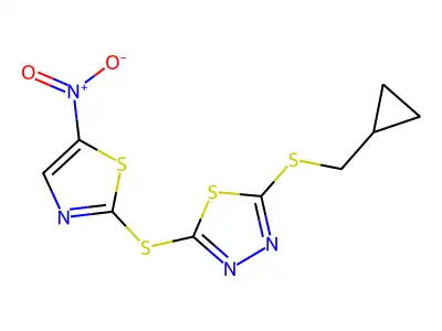 1,3,4-Thiadiazole, 2-[(cyclopropylmethyl)thio]-5-[(5-nitro-2-thiazolyl)thio]- structure