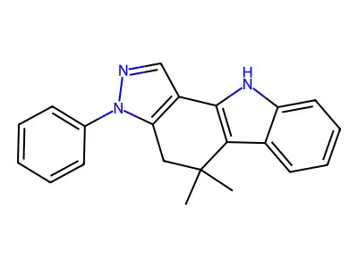 5,5-Dimethyl-3-phenyl-3,4,5,10-tetrahydropyrazolo[4,3-a]carbazole structure