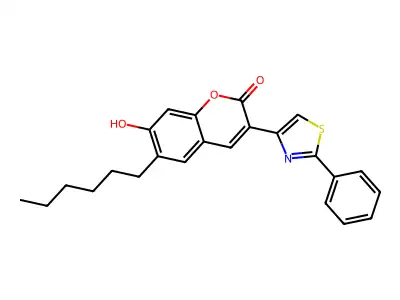 6-Hexyl-7-hydroxy-3-(2-phenyl-thiazol-4-yl)-chromen-2-one structure