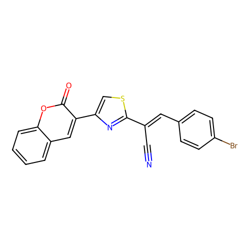 (E)-3-(4-bromophenyl)-2-[4-(2-oxochromen-3-yl)thiazol-2-yl]prop-2-enenitrile structure