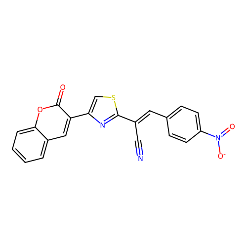 (2E)-3-(4-nitrophenyl)-2-[4-(2-oxo-2H-chromen-3-yl)-1,3-thiazol-2-yl]prop-2-enenitrile structure