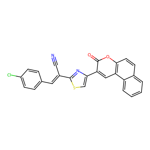 (E)-3-(4-chlorophenyl)-2-(4-(3-oxo-3H-benzo[f]chromen-2-yl)thiazol-2-yl)acrylonitrile structure