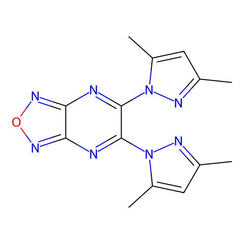 5,6-Bis-(3,5-dimethyl-pyrazol-1-yl)-[1,2,5]oxadiazolo[3,4-b]pyrazine structure
