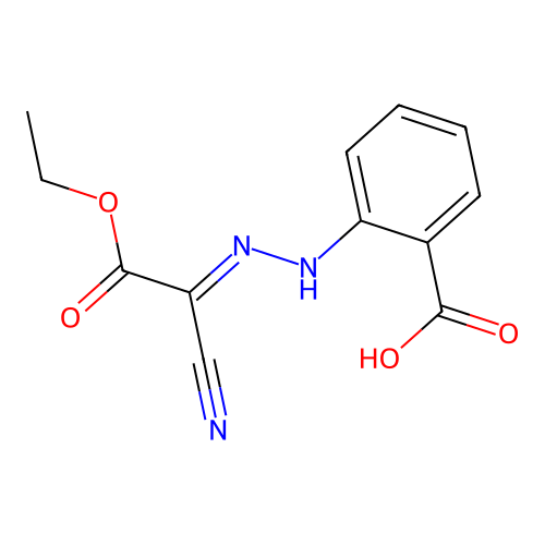 2-[(2E)-2-(1-cyano-2-ethoxy-2-oxoethylidene)hydrazinyl]benzoic acid structure