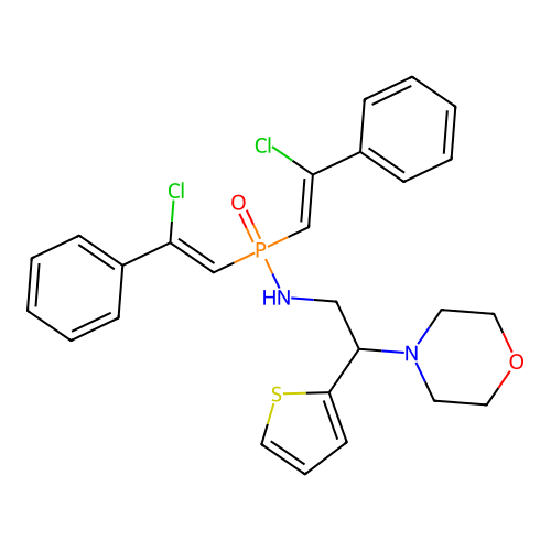 N-bis(2-chloro-2-phenylethenyl)phosphoryl-2-morpholin-4-yl-2-thiophen-2-ylethanamine structure