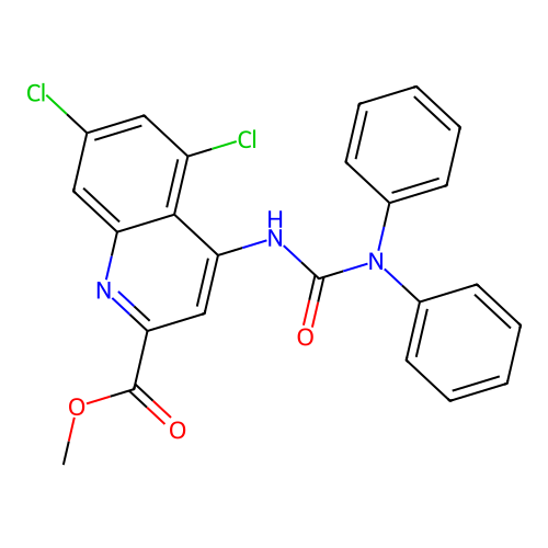 Methyl 5,7-dichloro-4-(3,3-diphenylureido)quinoline-2-carboxylate structure