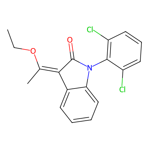 (3Z)-1-(2,6-dichlorophenyl)-3-(1-ethoxyethylidene)-1,3-dihydro-2H-indol-2-one structure