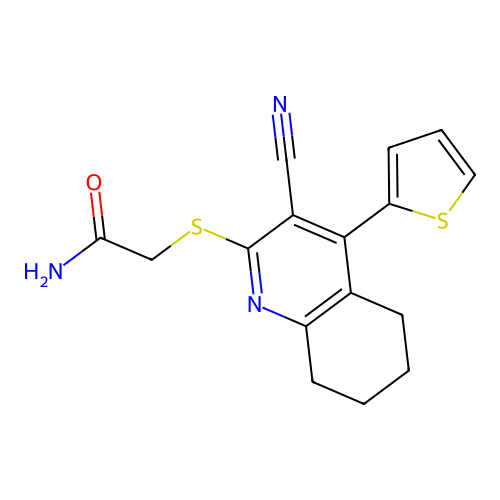 2-{[3-Cyano-4-(thiophen-2-yl)-5,6,7,8-tetrahydroquinolin-2-yl]sulfanyl}acetamide structure