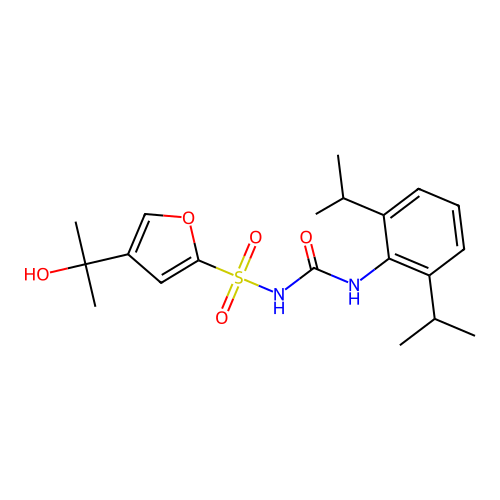 N-((2,6-Di(propan-2-yl)phenyl)carbamoyl)-4-(2-hydroxypropan-2-yl)furan-2-sulfonamide structure