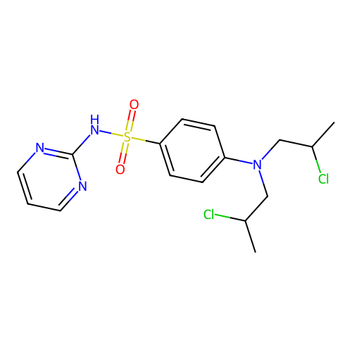 Benzenesulfonamide, 4-[bis(2-chloropropyl)amino]-N-2-pyrimidinyl- structure