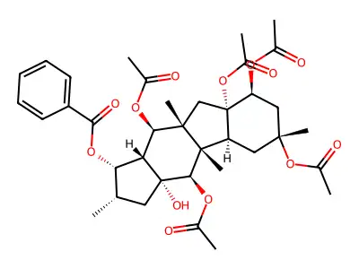 5,8,9,10,14-Pentaacetoxy-3-benzoyloxy-15-hydroxypepluane structure