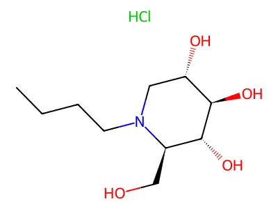 (2R,3R,4R,5S)-1-butyl-2-(hydroxymethyl)piperidine-3,4,5-triol;hydron;chloride structure