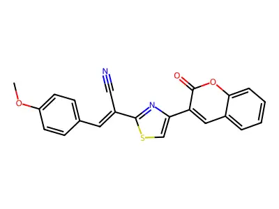 (E)-3-(4-methoxyphenyl)-2-[4-(2-oxochromen-3-yl)-1,3-thiazol-2-yl]prop-2-enenitrile structure