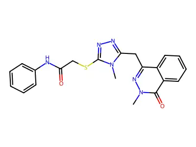 2-[[4-methyl-5-[(3-methyl-4-oxophthalazin-1-yl)methyl]-1,2,4-triazol-3-yl]sulfanyl]-N-phenylacetamide structure