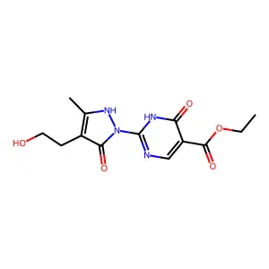 ethyl 2-[4-(2-hydroxyethyl)-3-methyl-5-oxo-2,5-dihydro-1H-pyrazol-1-yl]-6-oxo-1,6-dihydro-5-pyrimidinecarboxylate structure