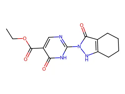 ethyl 6-oxo-2-(3-oxo-1,3,4,5,6,7-hexahydro-2H-indazol-2-yl)-1,6-dihydro-5-pyrimidinecarboxylate structure