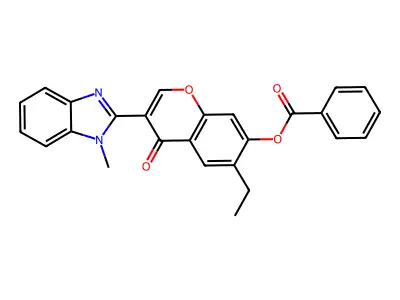 6-ethyl-3-(1-methyl-1H-benzo[d]imidazol-2-yl)-4-oxo-4H-chromen-7-yl benzoate structure