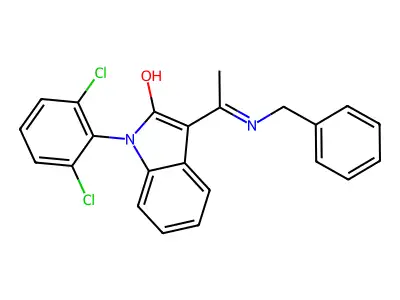 (3Z)-3-[1-(benzylamino)ethylidene]-1-(2,6-dichlorophenyl)indol-2-one structure