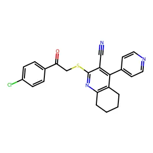 2-[2-(4-chlorophenyl)-2-oxoethyl]sulfanyl-4-pyridin-4-yl-5,6,7,8-tetrahydroquinoline-3-carbonitrile structure