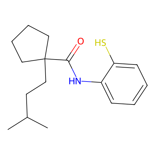 1-(3-methylbutyl)-N-(2-sulfanylphenyl)cyclopentane-1-carboxamide structure