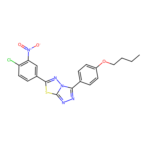 3-(4-butoxyphenyl)-6-(4-chloro-3-nitrophenyl)-[1,2,4]triazolo[3,4-b][1,3,4]thiadiazole structure