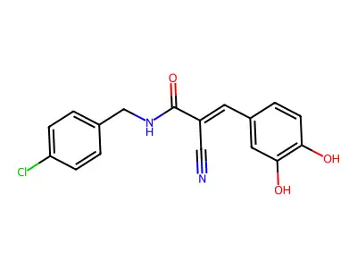 N-[(4-chlorophenyl)methyl]-2-cyano-3-(3,4-dihydroxyphenyl)prop-2-enamide structure