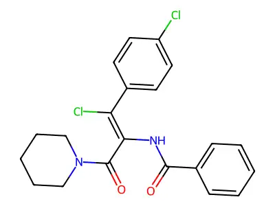 N-[(E)-2-chloro-2-(4-chlorophenyl)-1-(piperidine-1-carbonyl)vinyl]benzamide structure