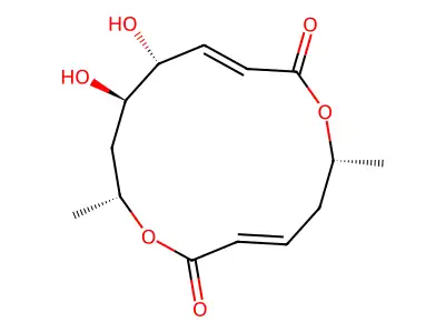 11,12-Dihydroxy-6,14-dimethyl-1,7-dioxacyclotetradeca-3,9-diene-2,8-dione structure