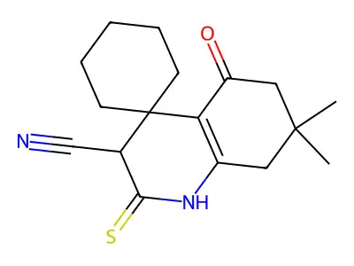 7,7-dimethyl-5-oxo-2-sulfanylidenespiro[1,3,6,8-tetrahydroquinoline-4,1'-cyclohexane]-3-carbonitrile structure