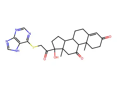 17-hydroxy-10,13-dimethyl-17-[2-(7H-purin-6-ylsulfanyl)acetyl]-1,2,6,7,8,9,12,14,15,16-decahydrocyclopenta[a]phenanthrene-3,11-dione structure
