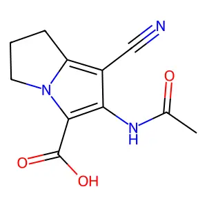 2-acetamido-1-cyano-6,7-dihydro-5H-pyrrolizine-3-carboxylic acid structure