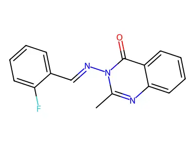 3-[(E)-(2-fluorophenyl)methylideneamino]-2-methylquinazolin-4-one structure