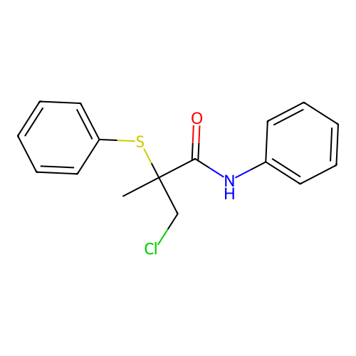 3-chloro-2-methyl-N-phenyl-2-(phenylsulfanyl)propanamide structure