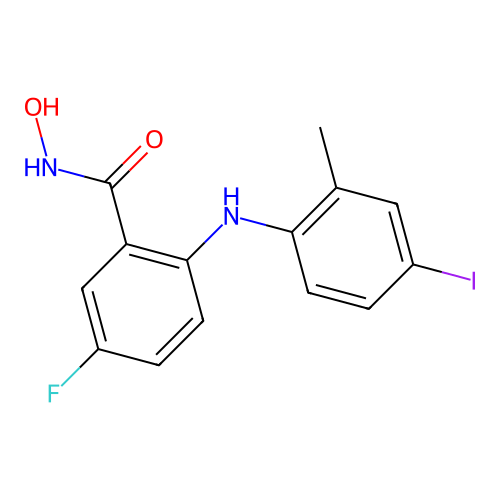 5-fluoro-N-hydroxy-2-(4-iodo-2-methylanilino)benzamide structure