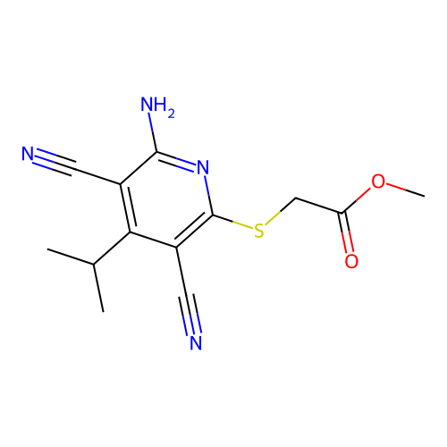 Methyl {[6-amino-3,5-dicyano-4-(propan-2-yl)pyridin-2-yl]sulfanyl}acetate structure