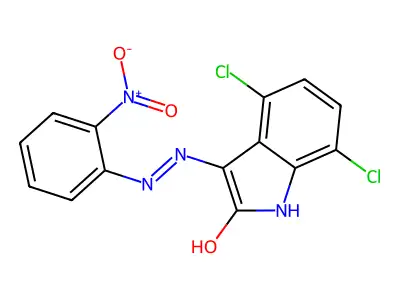 4,7-Dichloro-3-[2-(2-nitrophenyl)hydrazinyl]indol-2-one structure