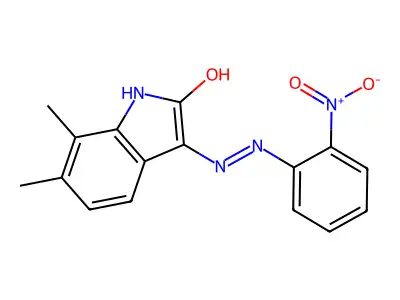 6,7-Dimethyl-3-[2-(2-nitrophenyl)hydrazinyl]indol-2-one structure