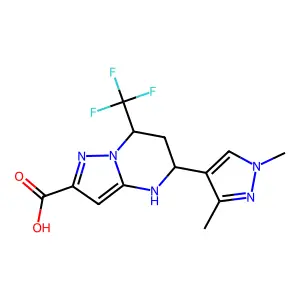 5-(1,3-dimethyl-1H-pyrazol-4-yl)-7-(trifluoromethyl)-4,5,6,7-tetrahydropyrazolo[1,5-a]pyrimidine-2-carboxylic acid structure