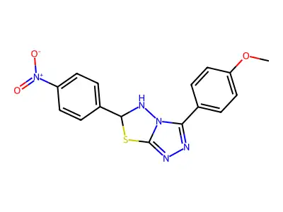 3-(4-methoxyphenyl)-6-(4-nitrophenyl)-5,6-dihydro-[1,2,4]triazolo[3,4-b][1,3,4]thiadiazole structure