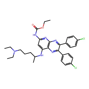 ethyl N-[2,3-bis(4-chlorophenyl)-8-[5-(diethylamino)pentan-2-ylamino]pyrido[2,3-b]pyrazin-6-yl]carbamate structure