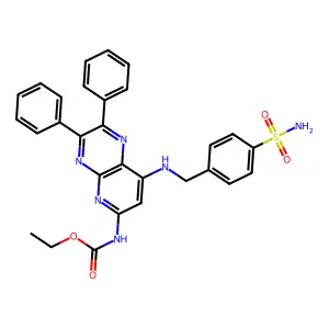 ethyl N-[2,3-diphenyl-8-[(4-sulfamoylphenyl)methylamino]pyrido[2,3-b]pyrazin-6-yl]carbamate structure