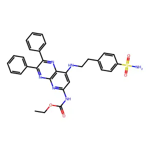 ethyl N-[2,3-diphenyl-8-[2-(4-sulfamoylphenyl)ethylamino]pyrido[2,3-b]pyrazin-6-yl]carbamate structure