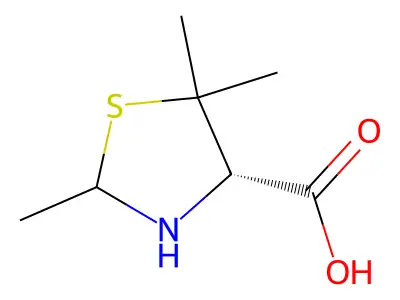 (4S)-2,5,5-trimethyl-1,3-thiazolidine-4-carboxylic acid structure
